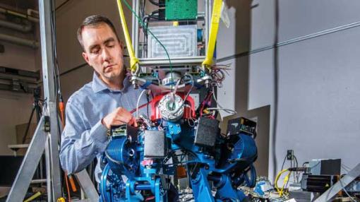 Steve Buerger from Sandia National Laboratories demonstrating energy efficient biped robot